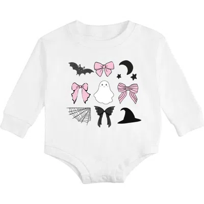 Sweet Wink Babies'  Spooky Bow Halloween Long Sleeve Romper In White