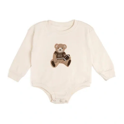 Sweet Wink Babies'  Teddy Bear Patch Long Sleeve Romper In Gray