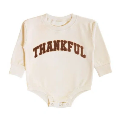 Sweet Wink Babies'  Thankful Patch Varsity Thanksgiving Long Sleeve Romper In White