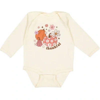 Sweet Wink Babies'  Thankful Pumpkin Daisy Thanksgiving Long Sleeve Bodysuit In Neutral
