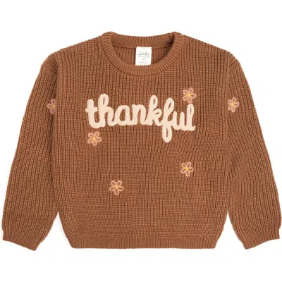 Sweet Wink Kids'  Thankful Thanksgiving Knit Sweater In Brown