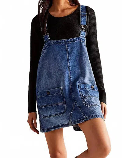 Sweetkama Backroad Denim Overall Mini Dress In Sapphire In Blue
