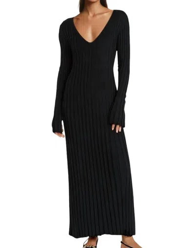 Sweetkama Eslen Long-sleeve Wide Rib Knit Maxi Dress In Black