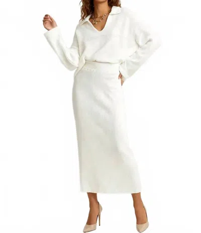 Sweetkama Evangeline Knit Top & Midi Skirt Set In White