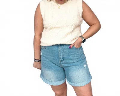 Sweetkama High Waist Folded Hem Denim Short In Blue