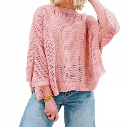 Sweetkama Hollow Knit Bat Sleeve Top In Pink