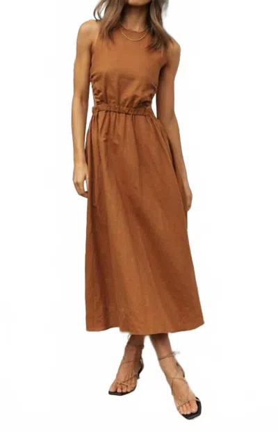 Sweetkama Jovie Elastic Strap Back Sleeveless Midi Dress In Brown