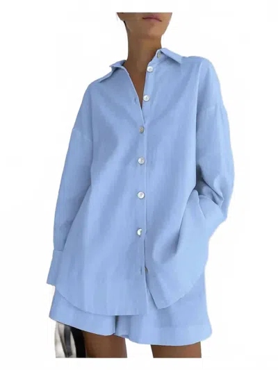 Sweetkama Ladies Leisure Button-down Shorts Set In Blue
