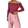 Sweetkama Off The Shoulder Knit Top In Raspberry Pink Crush In Burgundy
