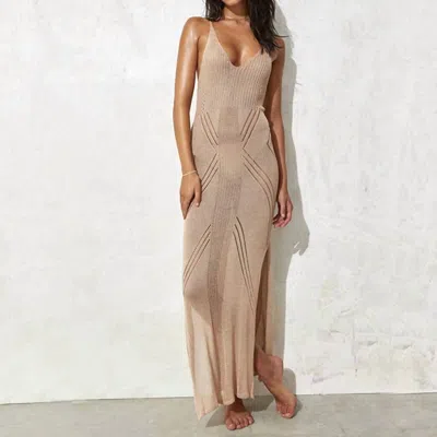 Sweetkama Solid Color Flounce Halter Cover Up Dress In Almond In Brown