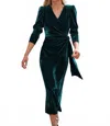 Sweetkama Waist Tie Velvet Long Dress In Green In Green