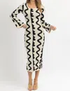 Sweetkama Wavy Knit Dress In Black/cream In Black