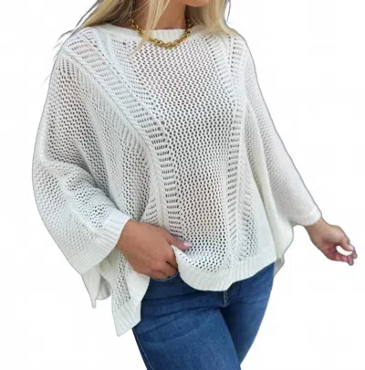 Sweetkama Women's Hollow Knit Bat Sleeve Top In White