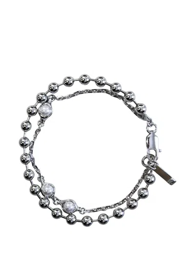 Sweetlimejuice Pearl-embellished Double-chain Bracelet In Metallic