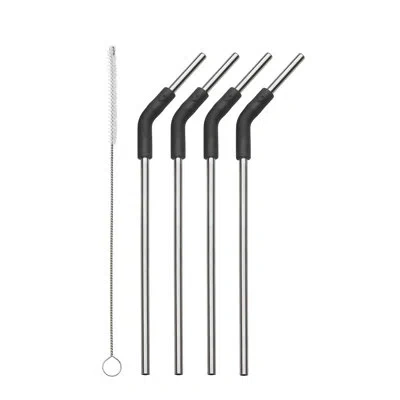 S'well Stainless Steel Straw Set With Cleaning Brush In Silver,black