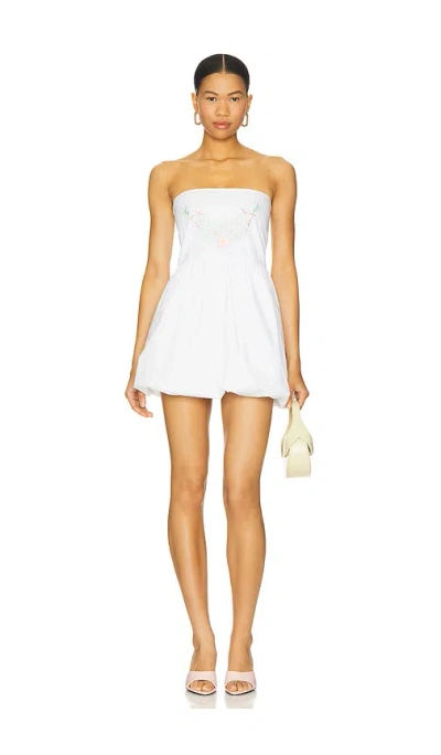 S/w/f Balloon Hem Embroidered Mini Dress In White