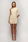 S/w/f Boutique Asymmetric 3/4 Ruched Mini In Neutral