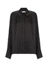 S/w/f Boutique Button-up Satin Lace Panel Top In Black
