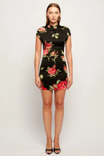 S/w/f Boutique Cheongsam Mini Dress In Noir Bloom
