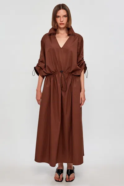 S/w/f Boutique Clinched Waist Midi Dress In Brown