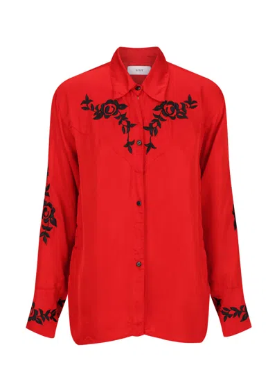 S/w/f Boutique Embroidered Long Sleeve Shirt In Red