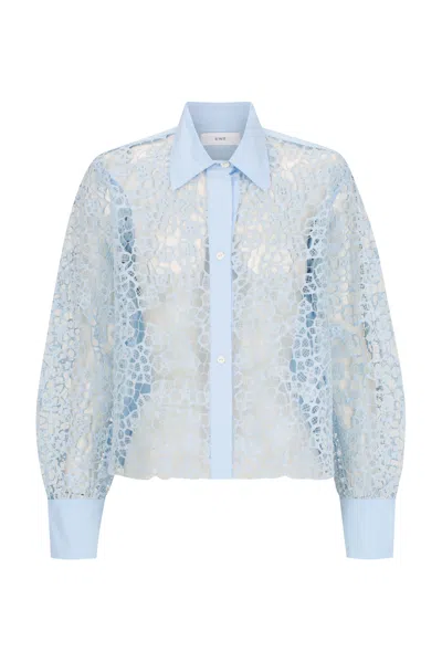 S/w/f Boutique Flat Collar Lace Shirt In Blue