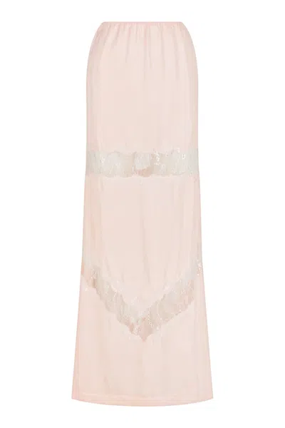 S/w/f Boutique Lace Panel Maxi Skirt In Pink