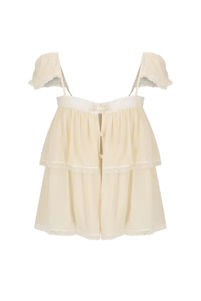 S/w/f Boutique Lace Trim Babydoll Top In Neutral