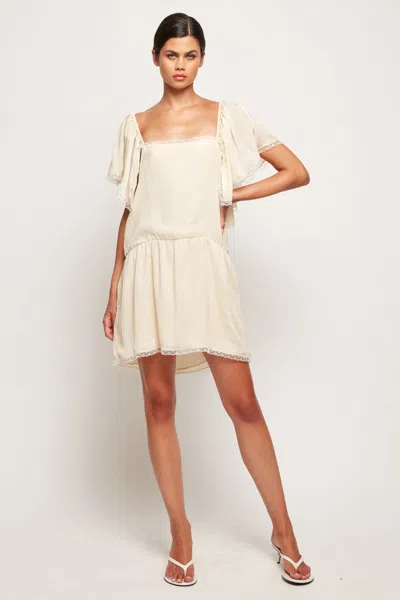 S/w/f Boutique Lace Trim Drop Waist Mini In Neutral