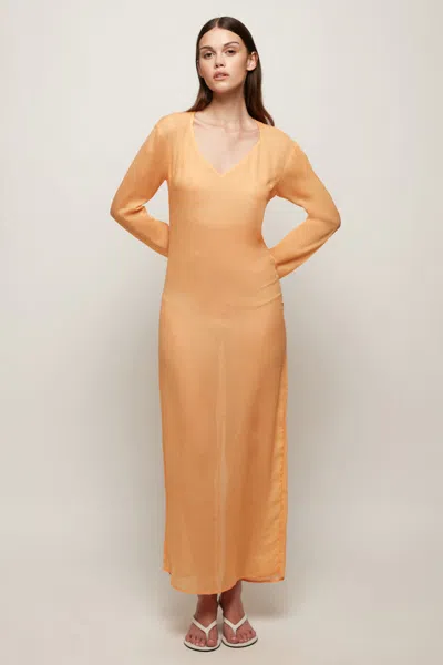 S/w/f Boutique Long Sleeve Sheer Midi In Orange
