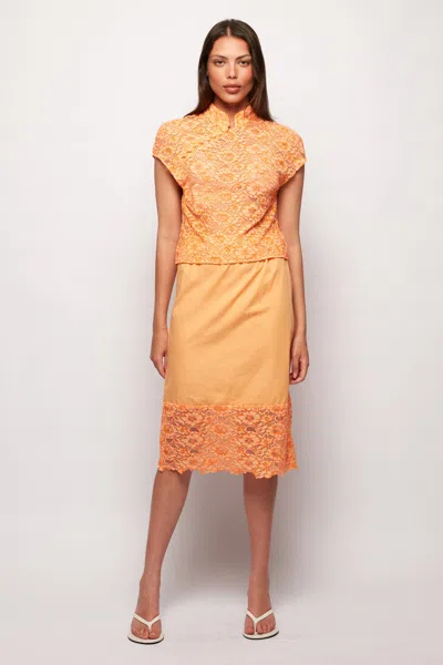 S/w/f Boutique Mandarin-collar Lace Blouse In Multi