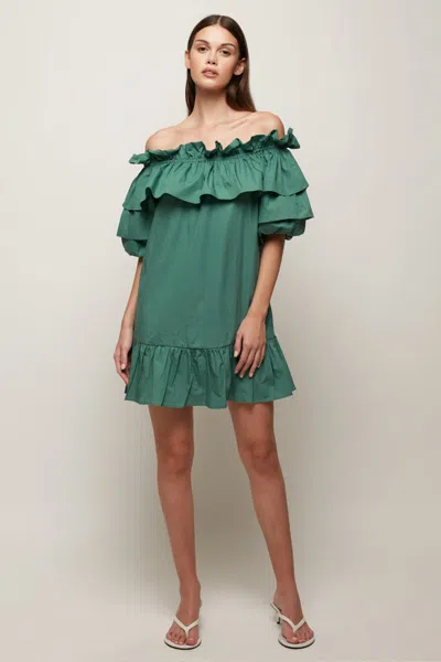 S/w/f Boutique Off Shoulder Frill Mini In Green