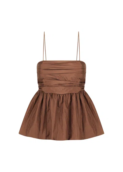S/w/f Boutique Parachute Peplum Cami In Brown