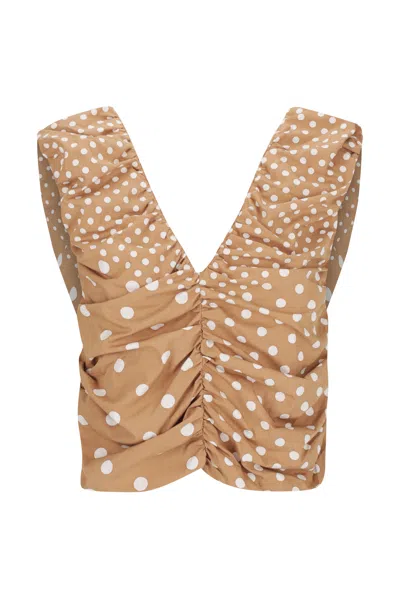 S/w/f Boutique Pleated V Crop In Brown