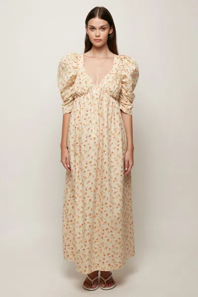 S/w/f Boutique Puff Sleeve Babydoll Maxi In Neutral