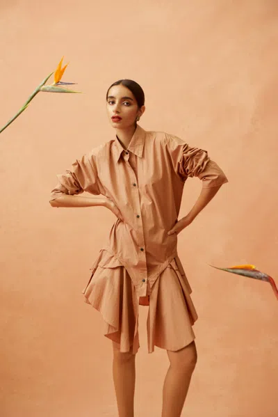 S/w/f Boutique Ruffled Hem Shirt Dress In Neutral