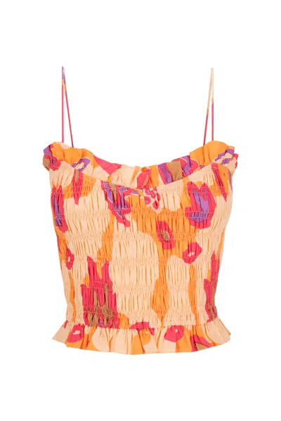 S/w/f Boutique Ruffled Spaghetti Top In Orange