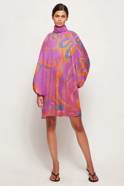 S/w/f Boutique Sheer Balloon Sleeve Mini In Multi
