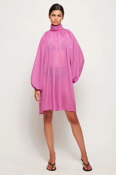 S/w/f Boutique Sheer Balloon Sleeve Mini In Pink