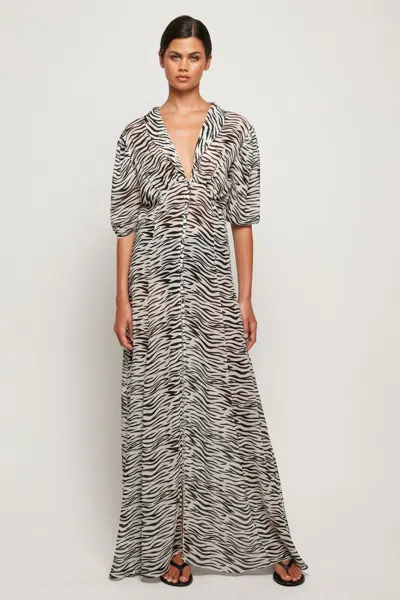 S/w/f Boutique Sheer Button Front Maxi In Animal Print
