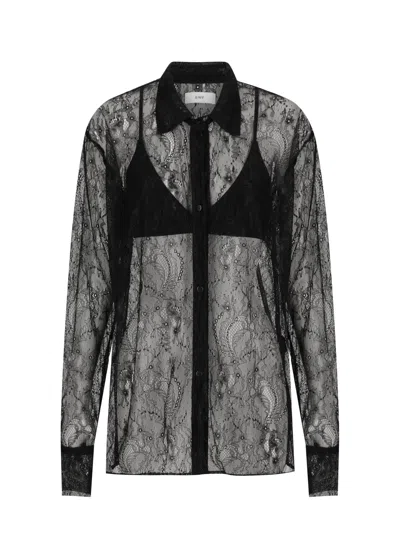 S/w/f Boutique Sheer Lace Button Up In Black