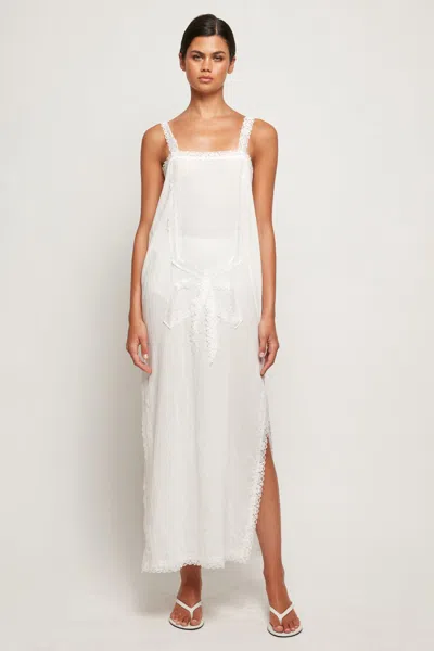 S/w/f Boutique Sheer Lace Trim Midi In White