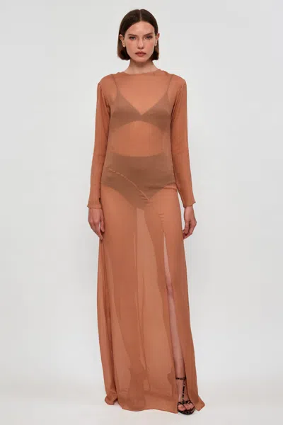 S/w/f Boutique Sheer Panel Maxi In Brown