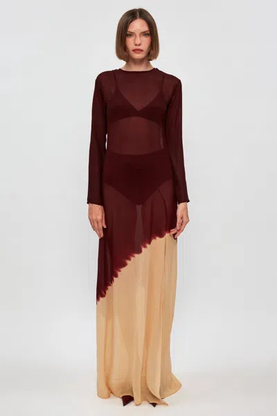 S/w/f Boutique Sheer Panel Maxi In Burgundy