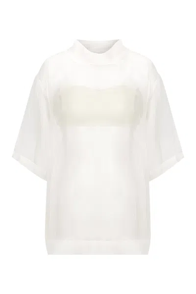 S/w/f Boutique Sweetheart Satin Bandeau | High Collar Sheer Tee In White