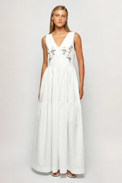 S/w/f Boutique V Neck Embroidered Maxi In White
