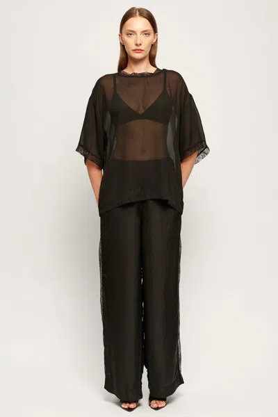 S/w/f Boutique Wide Leg Satin Lace Pant In Midnight Lace