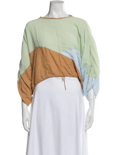 Pre-owned S/w/f Colorblock Pattern Crew Neck Top In Blue