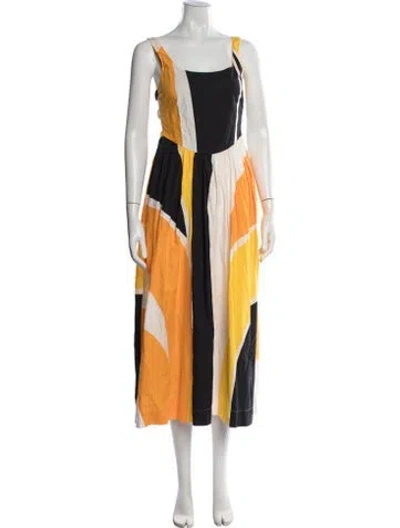 Pre-owned S/w/f Colorblock Pattern Midi Length Dress In Yellow
