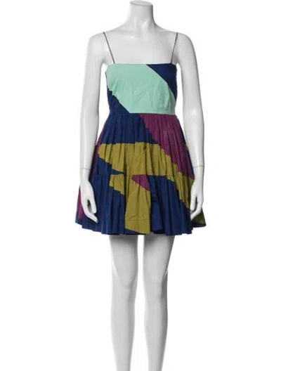 Pre-owned S/w/f Colorblock Pattern Mini Dress In Blue